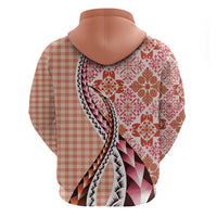 Aloha Vintage Palaka Floral Hawaiian Quilt Zip Hoodie Ulaula Motif LT9 - Polynesian Pride