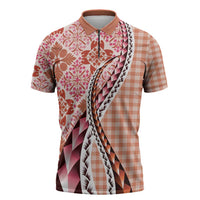 Aloha Vintage Palaka Floral Hawaiian Quilt Zipper Polo Shirt Ulaula Motif LT9 Red - Polynesian Pride