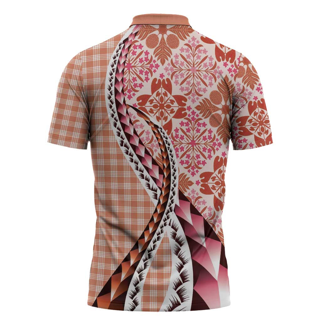 Aloha Vintage Palaka Floral Hawaiian Quilt Zipper Polo Shirt Ulaula Motif LT9 - Polynesian Pride