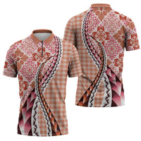 Aloha Vintage Palaka Floral Hawaiian Quilt Zipper Polo Shirt Ulaula Motif LT9 - Polynesian Pride