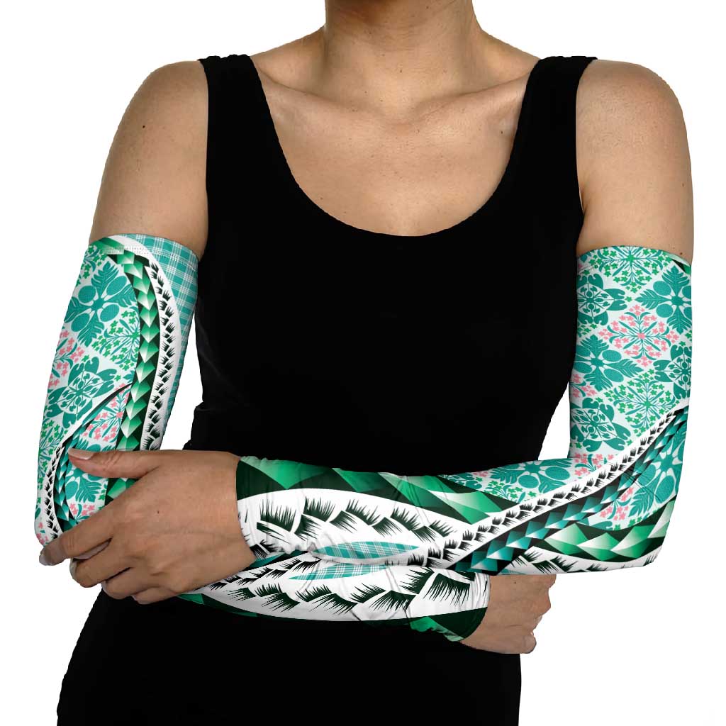 Aloha Vintage Palaka Floral Hawaiian Quilt Arm Sleeves Polu Motif - Polynesian Pride