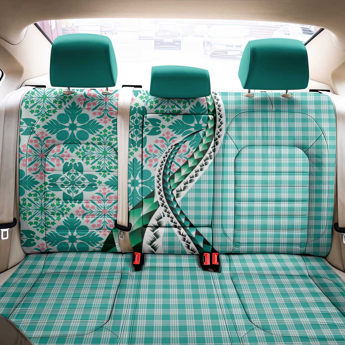 Aloha Vintage Palaka Floral Hawaiian Quilt Back Car Seat Cover Polu Motif LT9 - Polynesian Pride