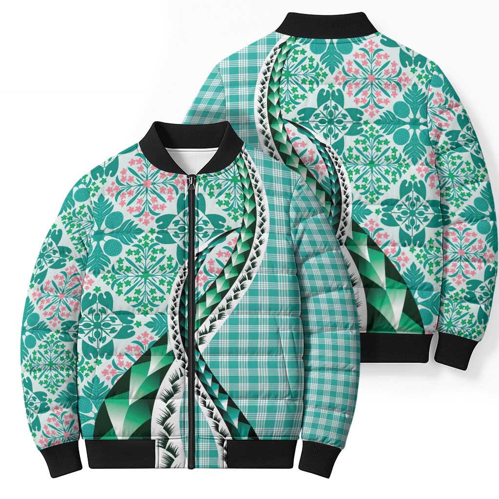 Aloha Vintage Palaka Floral Hawaiian Quilt Bomber Puffer Jacket Polu Motif - Polynesian Pride