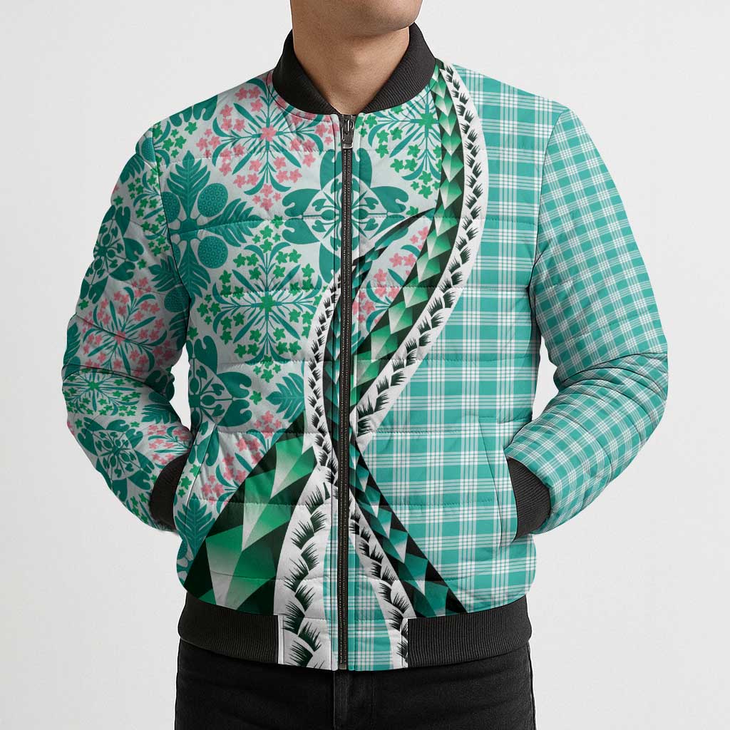 Aloha Vintage Palaka Floral Hawaiian Quilt Bomber Puffer Jacket Polu Motif - Polynesian Pride