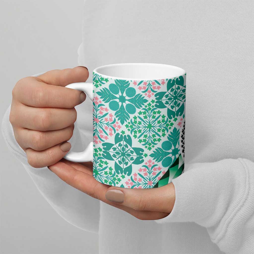 Aloha Vintage Palaka Floral Hawaiian Quilt Ceramic Mug Polu Motif - Polynesian Pride