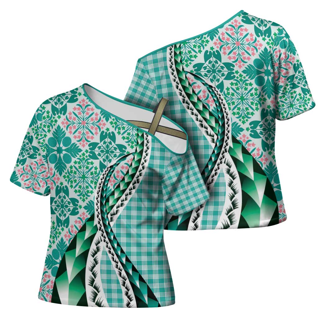 Aloha Vintage Palaka Floral Hawaiian Quilt Cross Shoulder Shirt Polu Motif LT9 - Polynesian Pride