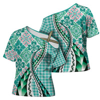 Aloha Vintage Palaka Floral Hawaiian Quilt Cross Shoulder Shirt Polu Motif LT9 - Polynesian Pride