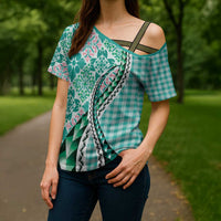 Aloha Vintage Palaka Floral Hawaiian Quilt Cross Shoulder Shirt Polu Motif LT9 - Polynesian Pride