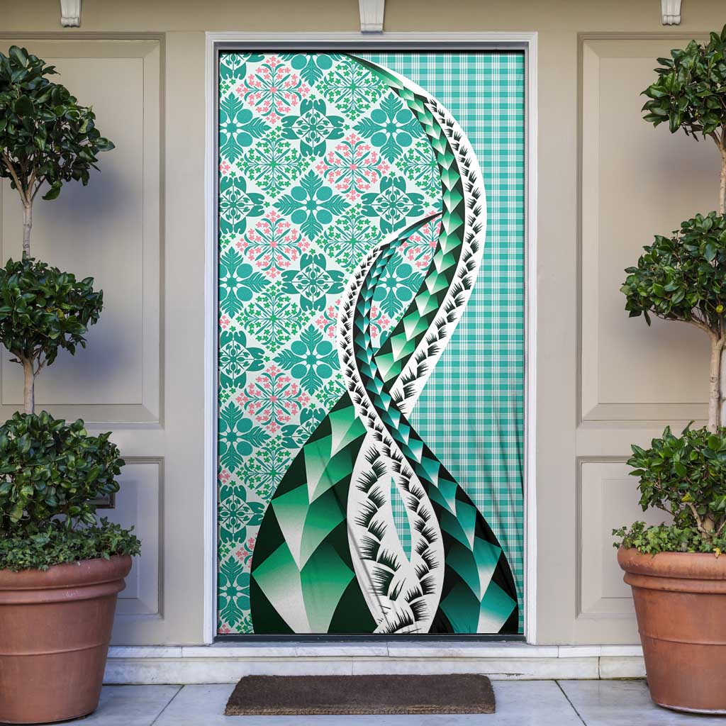Aloha Vintage Palaka Floral Hawaiian Quilt Door Cover Polu Motif LT9 Turquoise - Polynesian Pride