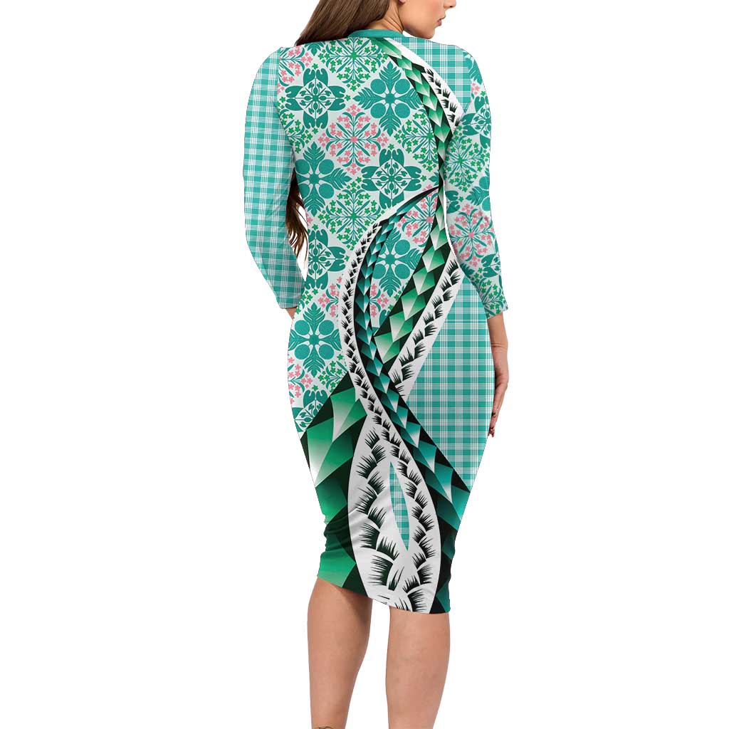Aloha Vintage Palaka Floral Hawaiian Quilt Family Matching Long Sleeve Bodycon Dress and Hawaiian Shirt Polu Motif LT9 - Polynesian Pride