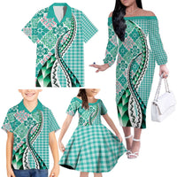 Aloha Vintage Palaka Floral Hawaiian Quilt Family Matching Off The Shoulder Long Sleeve Dress and Hawaiian Shirt Polu Motif LT9 - Polynesian Pride