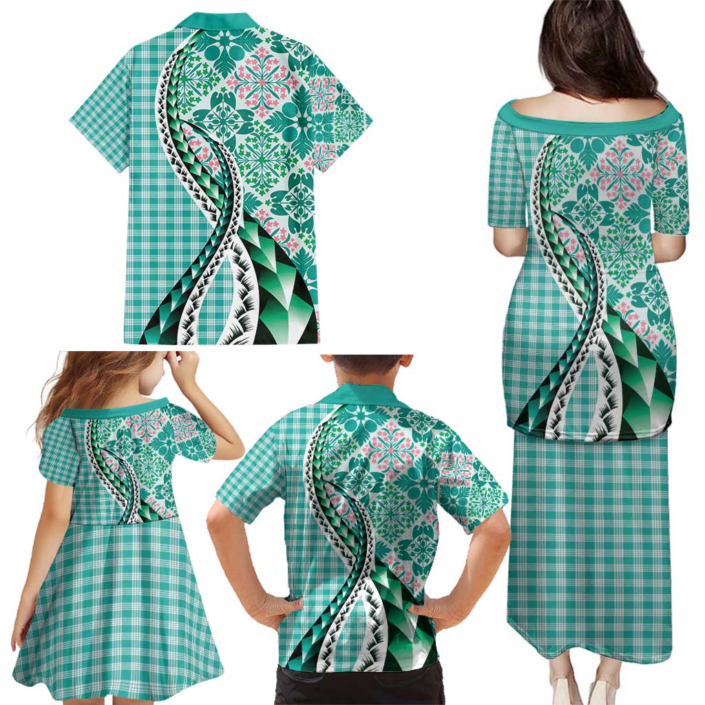 Aloha Vintage Palaka Floral Hawaiian Quilt Family Matching Puletasi and Hawaiian Shirt Polu Motif LT9 - Polynesian Pride
