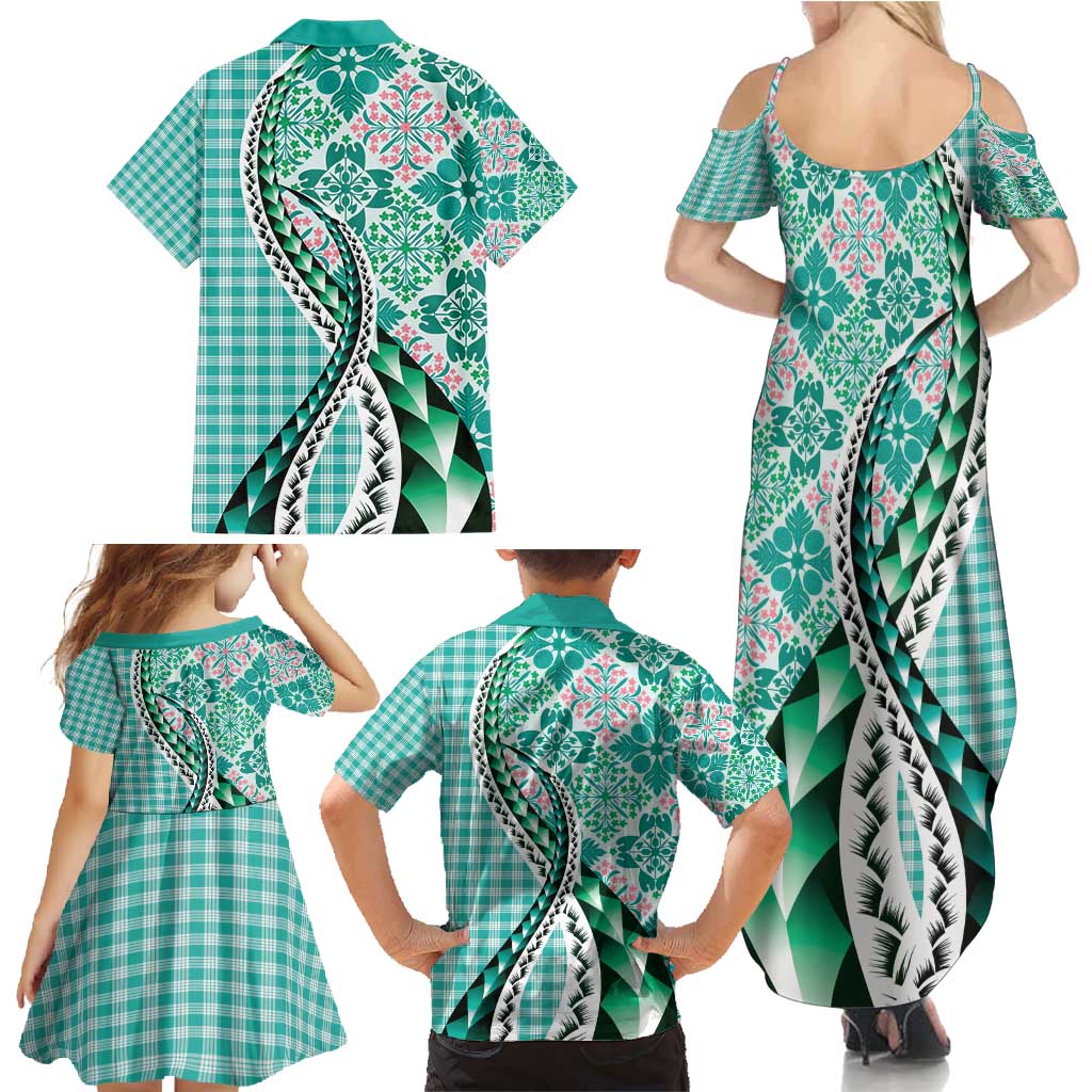 Aloha Vintage Palaka Floral Hawaiian Quilt Family Matching Summer Maxi Dress and Hawaiian Shirt Polu Motif LT9 - Polynesian Pride