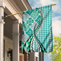 Aloha Vintage Palaka Floral Hawaiian Quilt Garden Flag Polu Motif LT9 House Flag Turquoise - Polynesian Pride