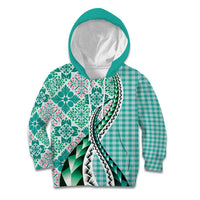 Aloha Vintage Palaka Floral Hawaiian Quilt Kid Hoodie Polu Motif LT9 Hoodie Turquoise - Polynesian Pride