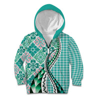 Aloha Vintage Palaka Floral Hawaiian Quilt Kid Hoodie Polu Motif LT9 Zip Hoodie Turquoise - Polynesian Pride