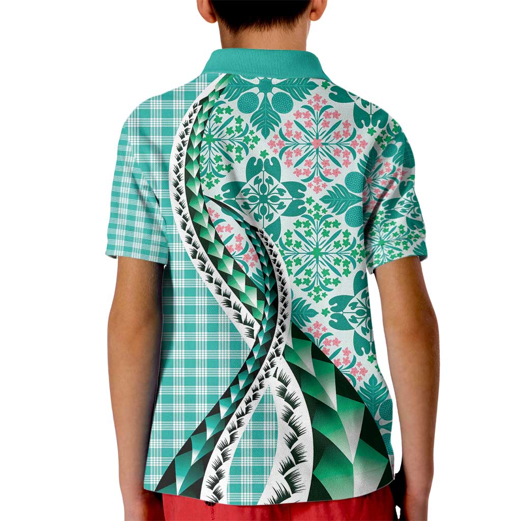Aloha Vintage Palaka Floral Hawaiian Quilt Kid Polo Shirt Polu Motif LT9 - Polynesian Pride