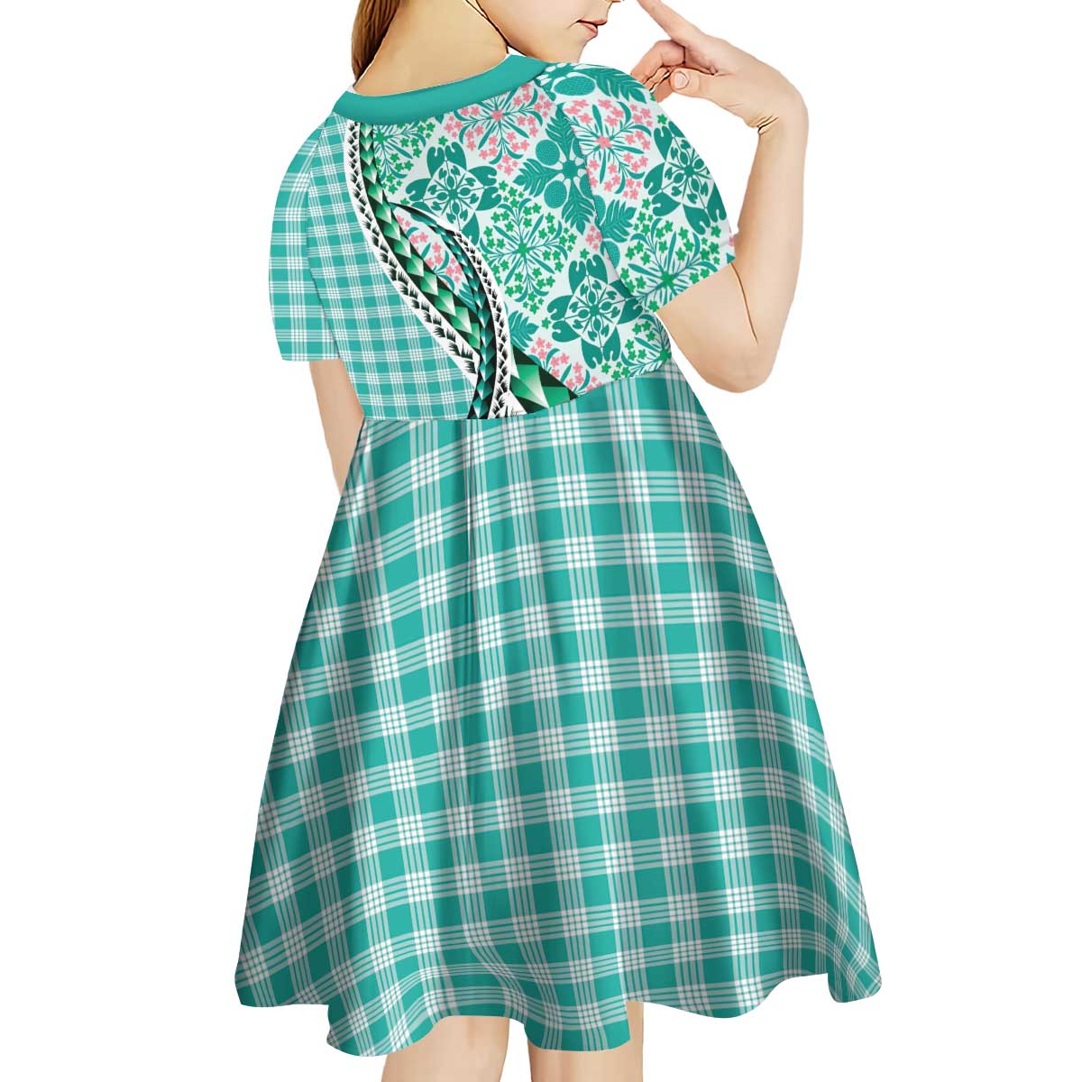 Aloha Vintage Palaka Floral Hawaiian Quilt Kid Short Sleeve Dress Polu Motif LT9 - Polynesian Pride