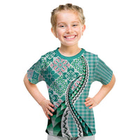 Aloha Vintage Palaka Floral Hawaiian Quilt Kid T Shirt Polu Motif LT9 Turquoise - Polynesian Pride