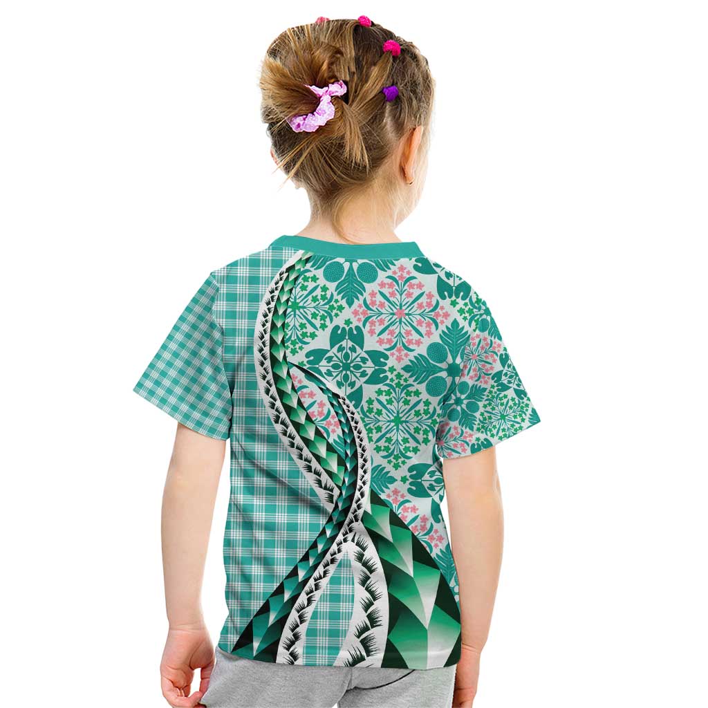 Aloha Vintage Palaka Floral Hawaiian Quilt Kid T Shirt Polu Motif LT9 - Polynesian Pride