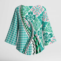 Aloha Vintage Palaka Floral Hawaiian Quilt Kimono Sleeve Blouse Polu Motif LT9 - Polynesian Pride