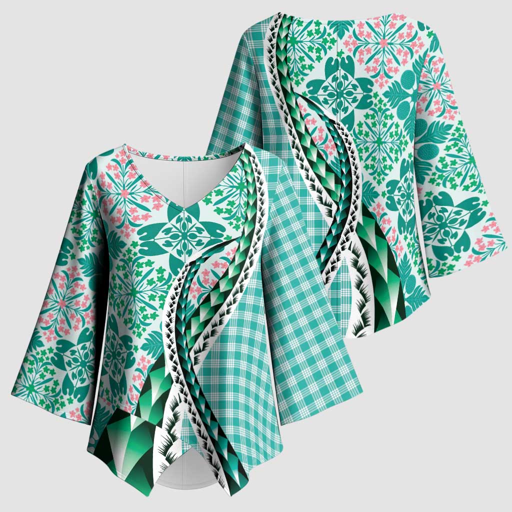 Aloha Vintage Palaka Floral Hawaiian Quilt Kimono Sleeve Blouse Polu Motif LT9 - Polynesian Pride