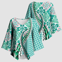Aloha Vintage Palaka Floral Hawaiian Quilt Kimono Sleeve Blouse Polu Motif LT9 - Polynesian Pride