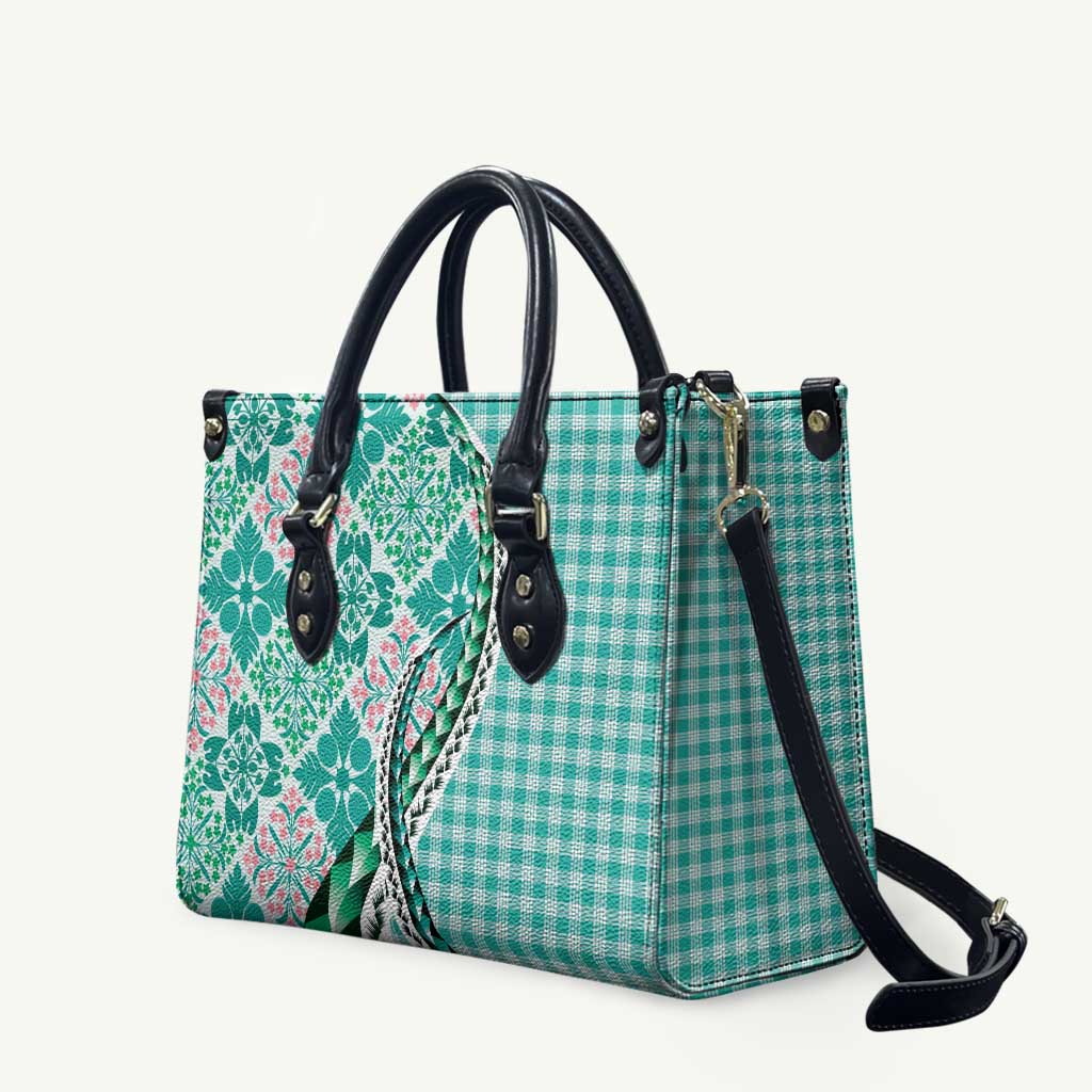 Aloha Vintage Palaka Floral Hawaiian Quilt Leather Bag Polu Motif - Polynesian Pride