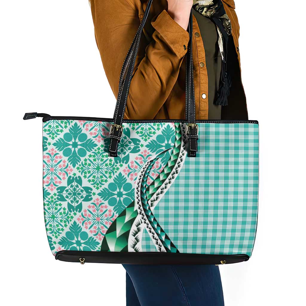 Aloha Vintage Palaka Floral Hawaiian Quilt Leather Tote Bag Polu Motif LT9 - Polynesian Pride