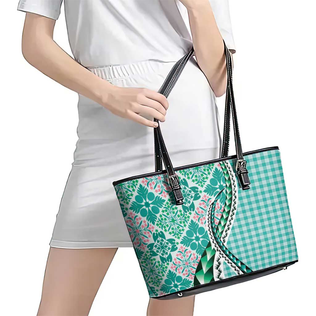 Aloha Vintage Palaka Floral Hawaiian Quilt Leather Tote Bag Polu Motif LT9 - Polynesian Pride