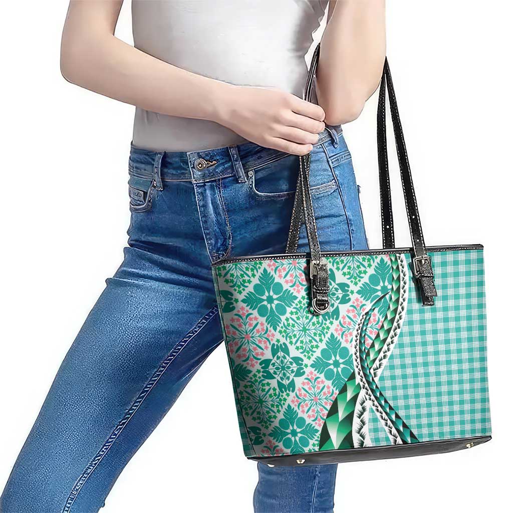 Aloha Vintage Palaka Floral Hawaiian Quilt Leather Tote Bag Polu Motif LT9 - Polynesian Pride