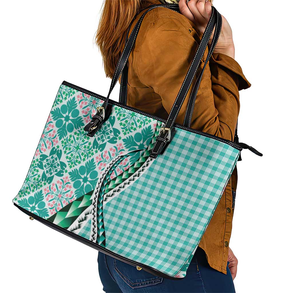 Aloha Vintage Palaka Floral Hawaiian Quilt Leather Tote Bag Polu Motif LT9 - Polynesian Pride