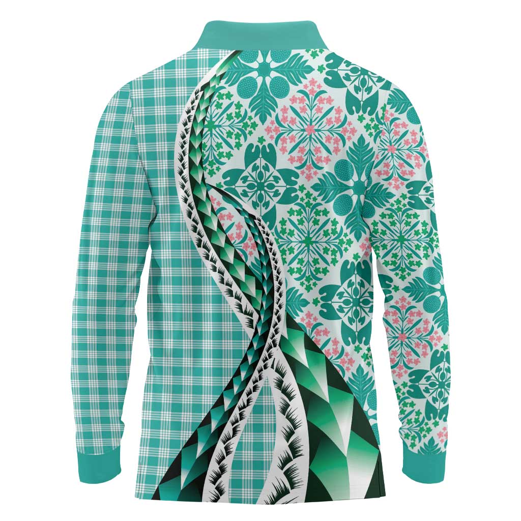 Aloha Vintage Palaka Floral Hawaiian Quilt Long Sleeve Polo Shirt Polu Motif LT9 - Polynesian Pride