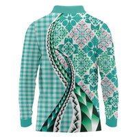 Aloha Vintage Palaka Floral Hawaiian Quilt Long Sleeve Polo Shirt Polu Motif LT9 - Polynesian Pride