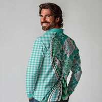 Aloha Vintage Palaka Floral Hawaiian Quilt Long Sleeve Polo Shirt Polu Motif LT9 - Polynesian Pride
