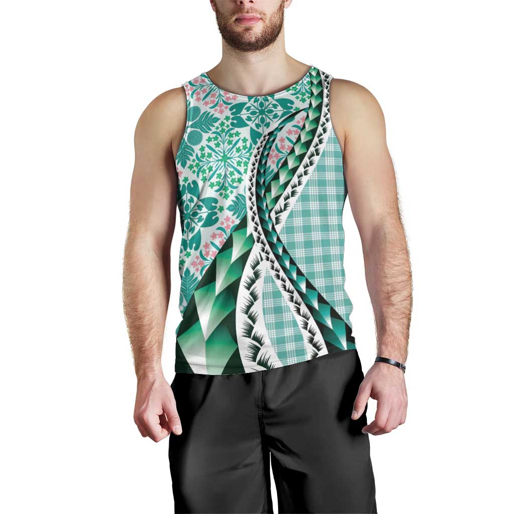 Aloha Vintage Palaka Floral Hawaiian Quilt Men Tank Top Polu Motif LT9 - Polynesian Pride