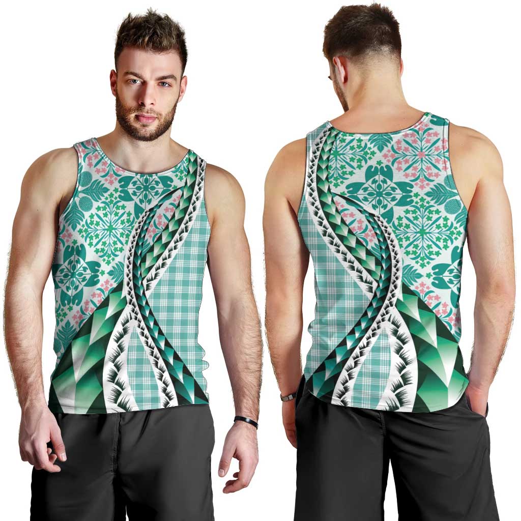 Aloha Vintage Palaka Floral Hawaiian Quilt Men Tank Top Polu Motif LT9 - Polynesian Pride