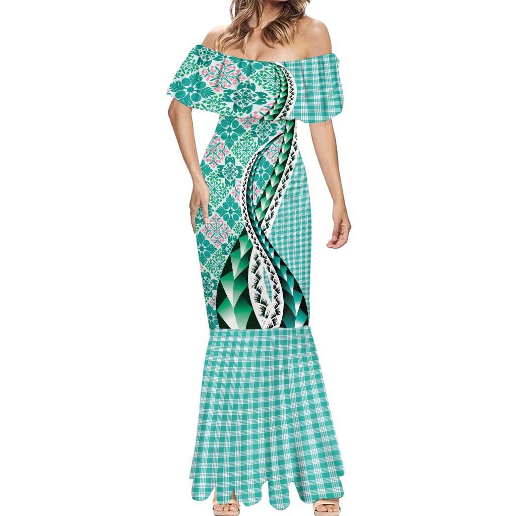 Aloha Vintage Palaka Floral Hawaiian Quilt Mermaid Dress Polu Motif LT9 - Polynesian Pride
