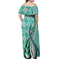 Aloha Vintage Palaka Floral Hawaiian Quilt Off Shoulder Maxi Dress Polu Motif LT9 - Polynesian Pride