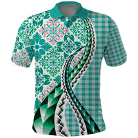Aloha Vintage Palaka Floral Hawaiian Quilt Polo Shirt Polu Motif LT9 Turquoise - Polynesian Pride