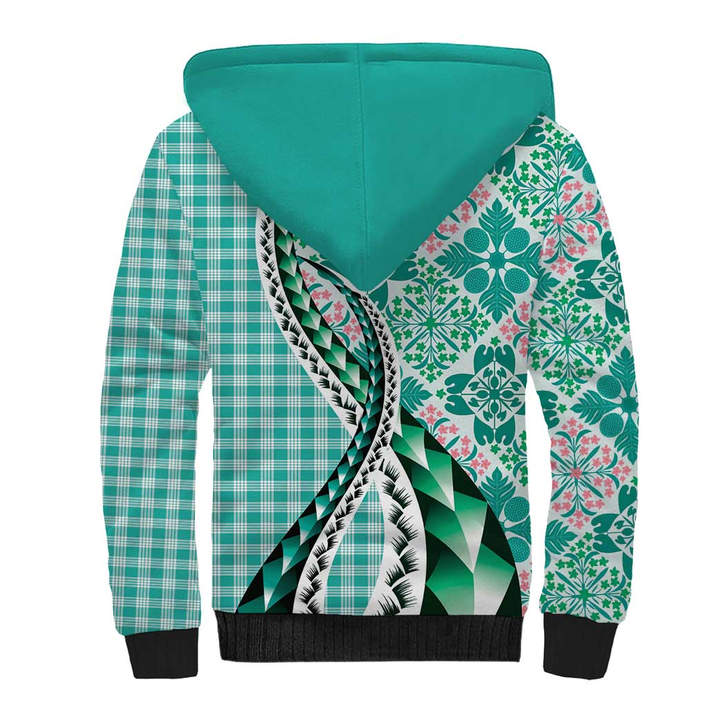 Aloha Vintage Palaka Floral Hawaiian Quilt Sherpa Hoodie Polu Motif LT9 - Polynesian Pride