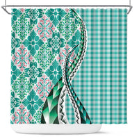 Aloha Vintage Palaka Floral Hawaiian Quilt Shower Curtain Polu Motif LT9 Turquoise - Polynesian Pride