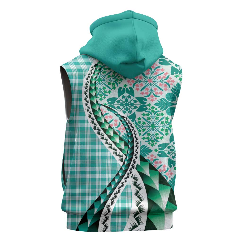 Aloha Vintage Palaka Floral Hawaiian Quilt Sleeveless Hoodie Polu Motif LT9 - Polynesian Pride