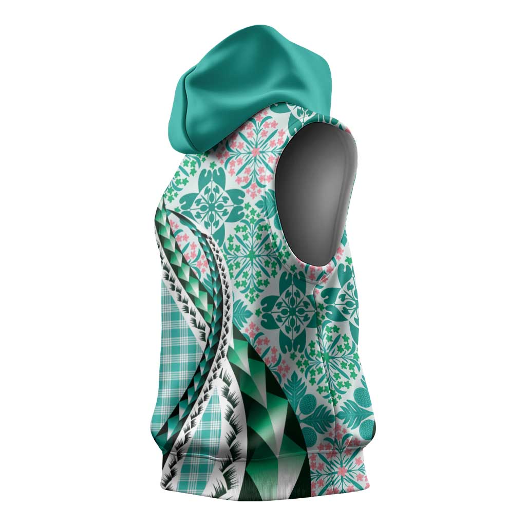 Aloha Vintage Palaka Floral Hawaiian Quilt Sleeveless Hoodie Polu Motif LT9 - Polynesian Pride