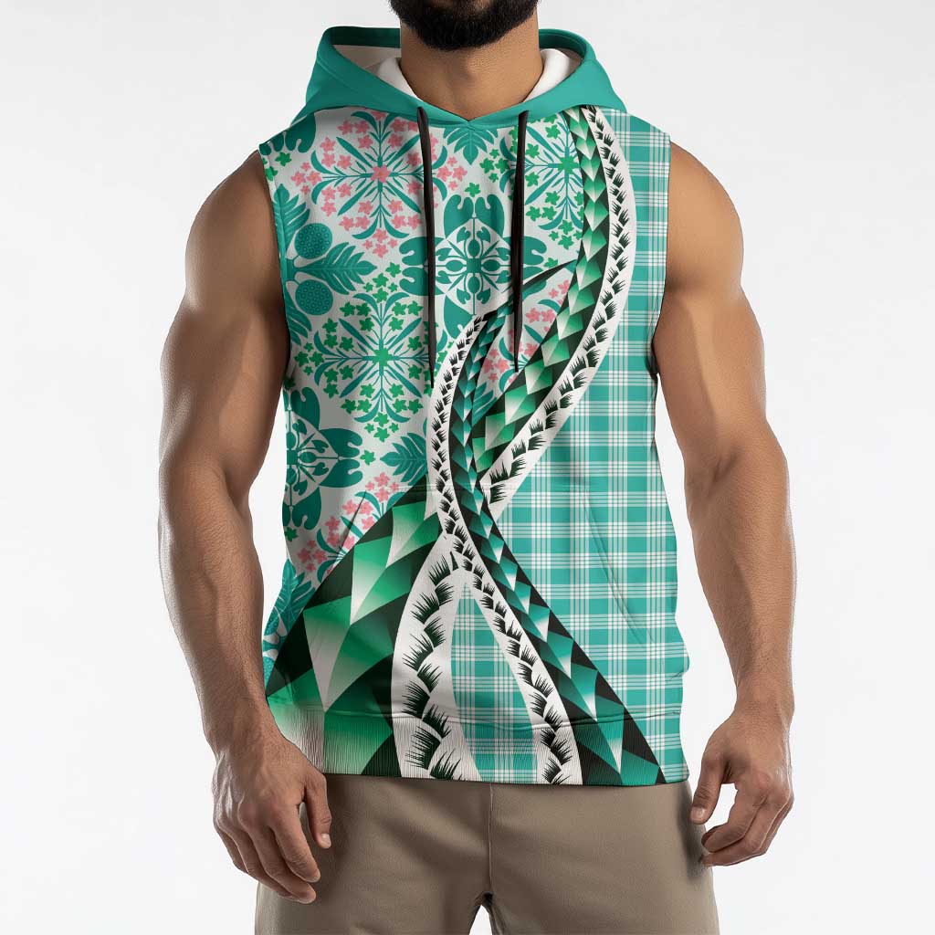 Aloha Vintage Palaka Floral Hawaiian Quilt Sleeveless Hoodie Polu Motif LT9 - Polynesian Pride