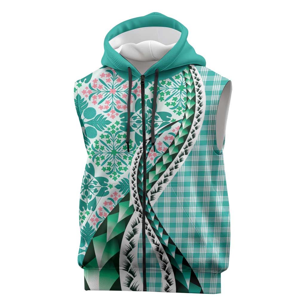 Aloha Vintage Palaka Floral Hawaiian Quilt Sleeveless Zip Hoodie Polu Motif LT9