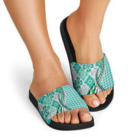 Aloha Vintage Palaka Floral Hawaiian Quilt Slide Sandals Polu Motif - Polynesian Pride