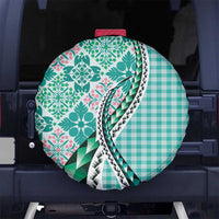 Aloha Vintage Palaka Floral Hawaiian Quilt Spare Tire Cover Polu Motif LT9 No hole Turquoise - Polynesian Pride