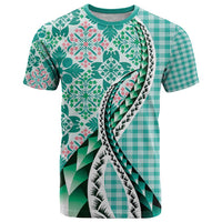 Aloha Vintage Palaka Floral Hawaiian Quilt T Shirt Polu Motif LT9 Turquoise - Polynesian Pride