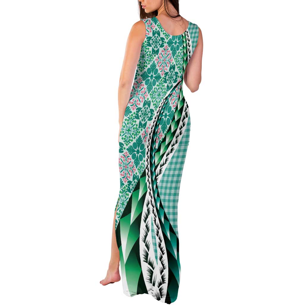 Aloha Vintage Palaka Floral Hawaiian Quilt Tank Maxi Dress Polu Motif LT9 - Polynesian Pride
